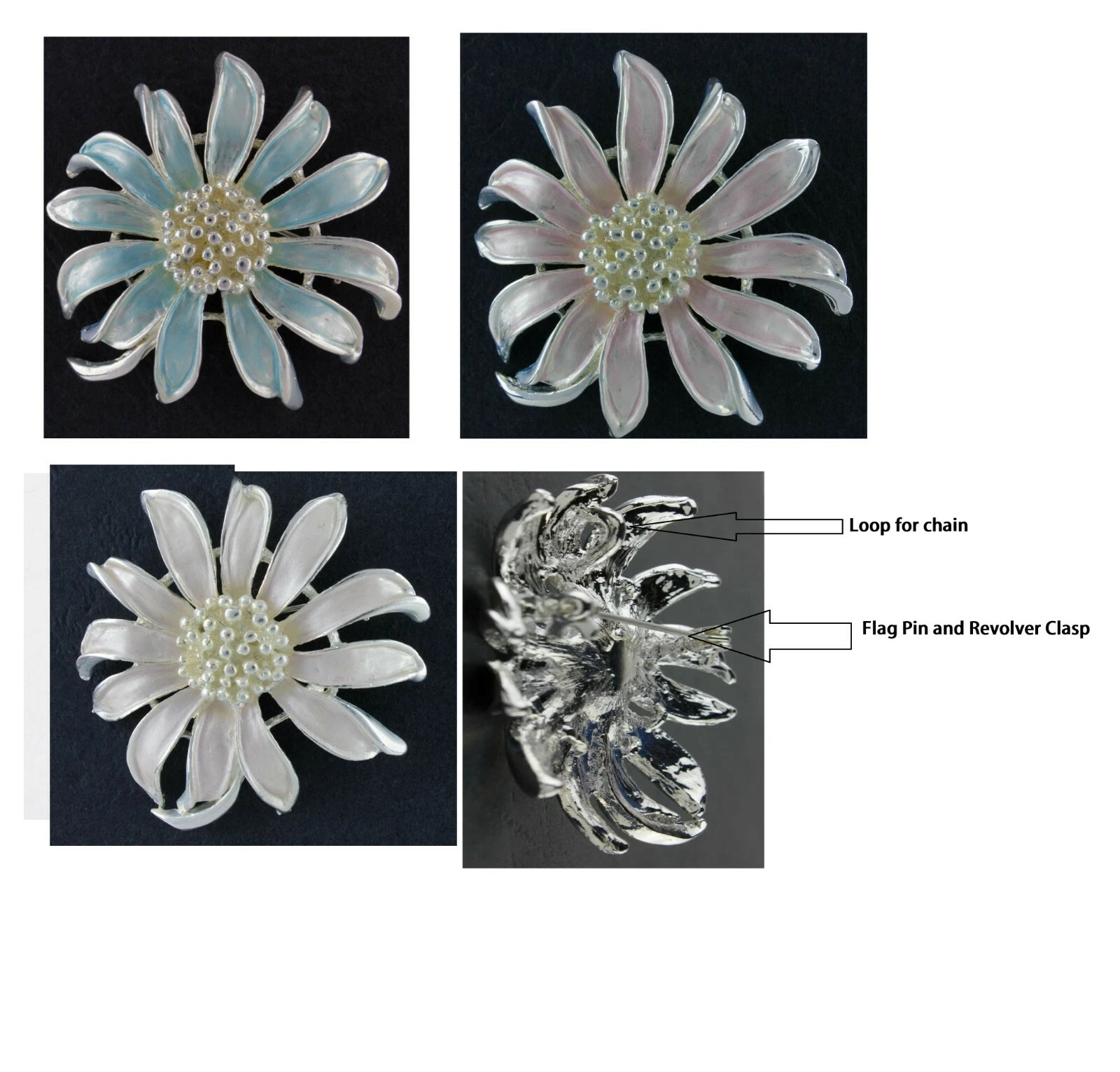 Ladies Brooch Pin Silver Tone Enamel Sunflower Pendant Pretty Pastel Colour