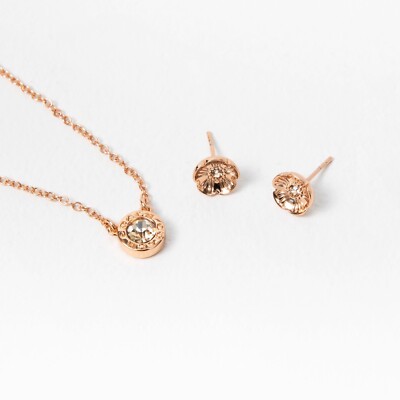 NWT Coach Open Circle Rose Gold Necklace and Tea Rose Stud  display picture 1