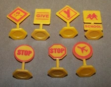Set of 14 Mini Traffic Road Signs, Birthday Cupcake/Cake Toppers, 7 Designs