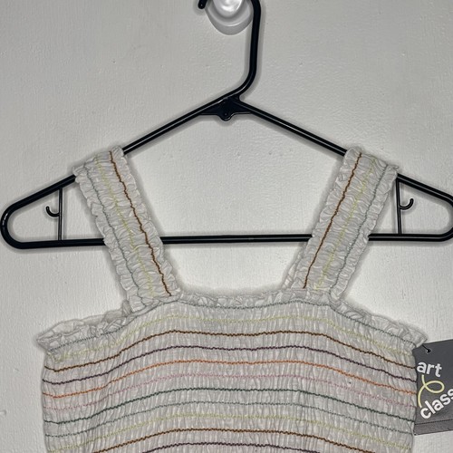 Art Class Smocked Tank Top Girls Xl 14-16 Cream Ruffle Hem Rainbow Stripe - Picture 3 of 5