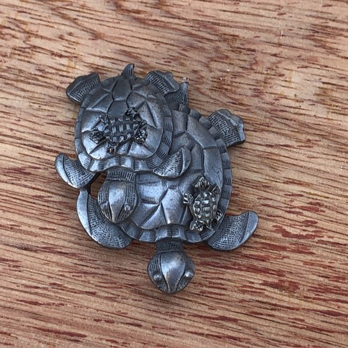 Sea Turtle Pewter Pin Brooch Babies On Back Are Pierced Earrings Cute Grouping