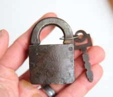 Antique 1891 Heavy Padlock w/ key vintage lock tool box display case chest trunk