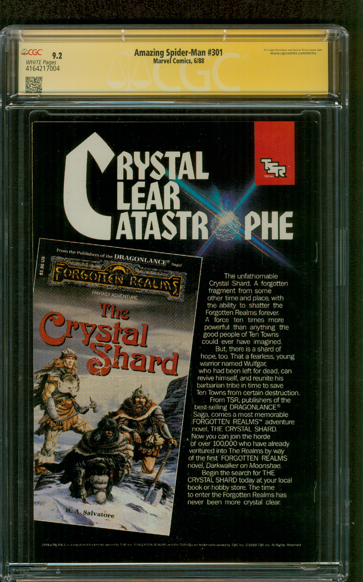 Amazing Spider Man 301 CGC 2XSS 9.2 Stan Lee Todd McFarlane 1988