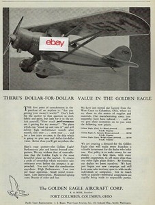 Details About Golden Eagle Aircraft Corp Port Columbus Ohio 1930 Dollar For Dollar Value Ad