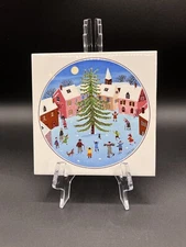 Vintage Villeroy & Boch Naif Christmas Tree Trivet Tile Gerard Laplau 6", France