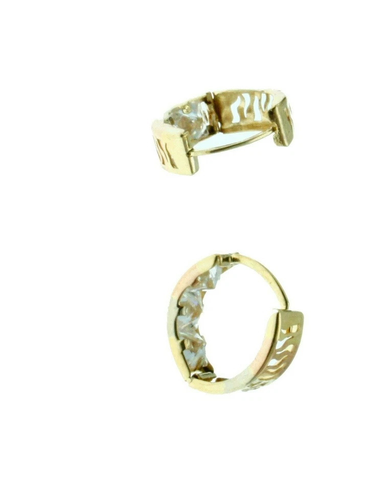 Multi Tone 14K Solid Gold Wave Polished Shiny Reversible Huggies Hoop Earrings  - Image 3 of 4