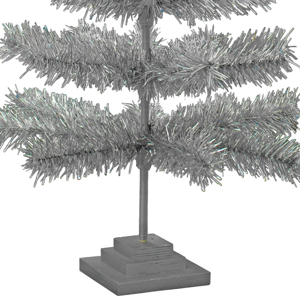 36" Silver Tinsel Christmas Tree Vintage Feather Style XMASS Holiday Decor 3FT - Image 3 of 4