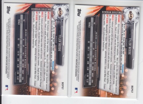 2 - 2017 Bowman Chrome TYLER BEEDE Blue 70th Refractor + Green Mega Mojo Giants - Picture 2 of 2