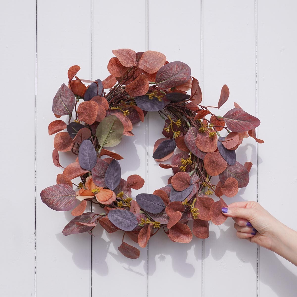 Rustic Leaf & Flowers Door Wreath Spring Summer Door Wall Garland 45cm
