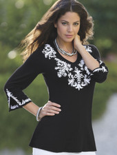plus size 2X Jenna Top Blouse Black w/ White Embroidery from Monroe and Main new