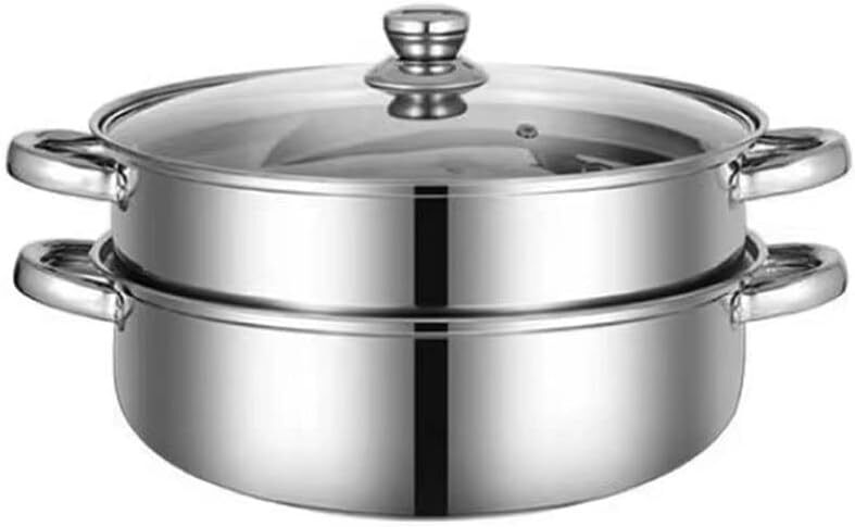 Steamer Pot for Cooking 11 inch, Steam Pots with Lid 2-tier Multipurpose Stainle-image