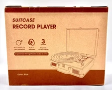 New Portable Suitcase Record Player With Earphone Jack Model M402 - Blue