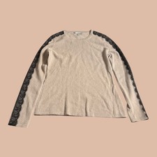 Neiman Marcus Cashmere Collection Sweater Women Small Taupe Black Lace Shoulder