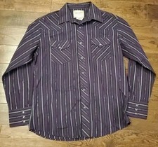 VINTAGE WRANGLER WESTERN WEAR PURPLE PINSTRIPE PEARL SNAP SHIRT MEN'S SIZE LARGE