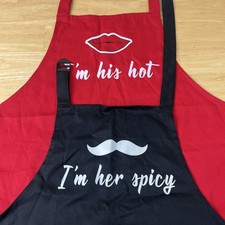 2-Piece Funny Couples Kitchen Apron Set I'm her spicy and I'm his hot