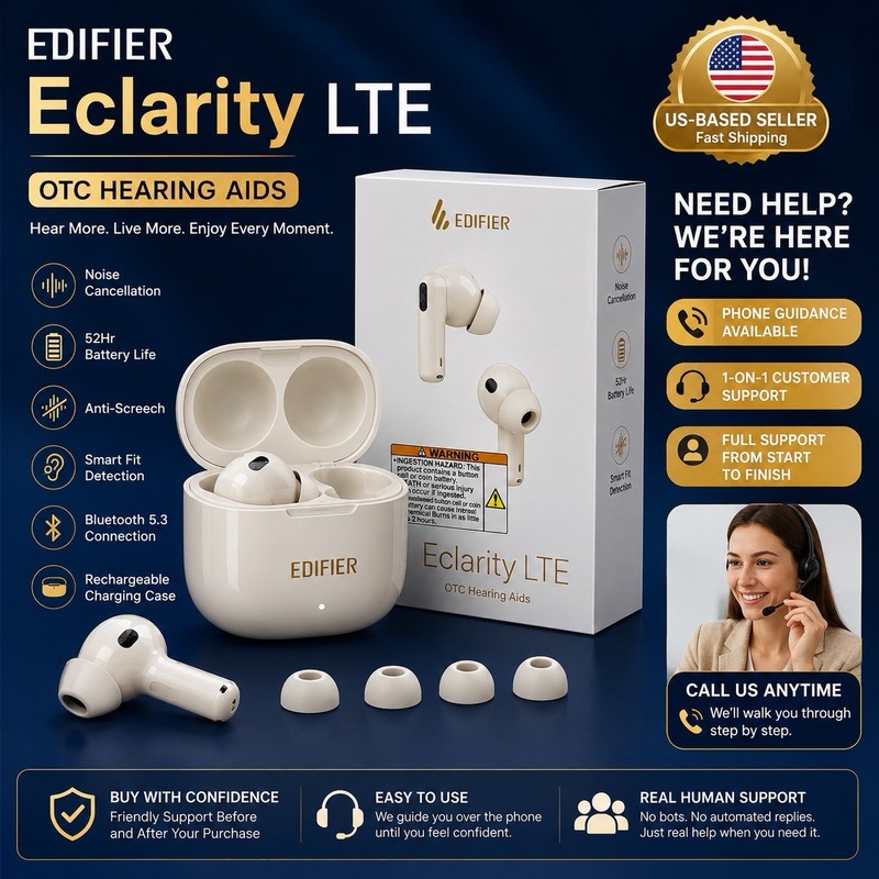 EDIFIER Eclarity LTE OTC Hearing Aids Bluetooth 5.3 Noise Canceling Rechargeable