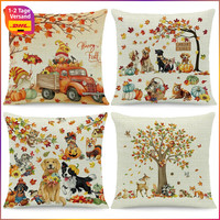 Kissenbezug 45X45 Cm 4Er Set Tiere Herbstdeko Leinen Dekokissen Sofa Wohnzimmer
