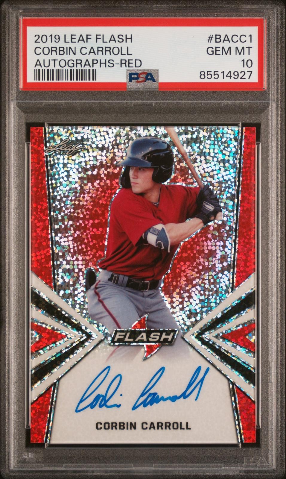 2019 Leaf Flash #BA-CC1 Corbin Carroll Red Autograph 5/5 - PSA 10