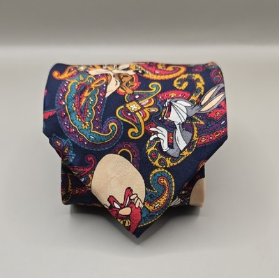 VTG Warner Bros. 1995 Silk Necktie Men's Multi Paisley Looney Tunes Characters