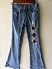 Access NY Girls Jeans Stretch velvet floral detail sz 10 Flare leg Fairy