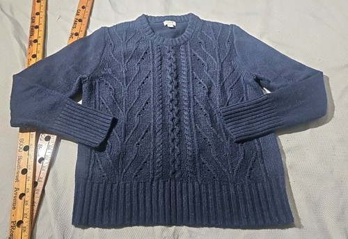 J Crew Sweater Womens Medium Blue Fisherman Knit Lambswool Blend Preppy Casual  - Picture 1 of 11