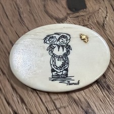 Vintage Inuit Scrimshaw Gold Nugget Signed Numuk Brooch Pin