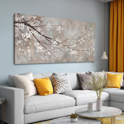 Botanical White Flower Canvas Wall Art for Home Decor - 29''X58'' Ready to Hang