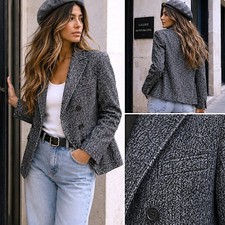 J Crew 8 Wool Blend Quiet Luxury Marled Blazer Double Breasted Gray Minimalist