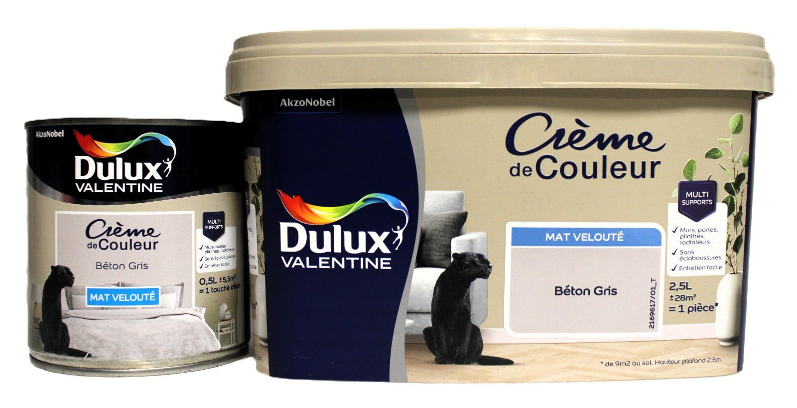 Peinture DULUX VALENTINE gris mat velouté pour mur et boiserie en pot de 2.5L et 0.5L