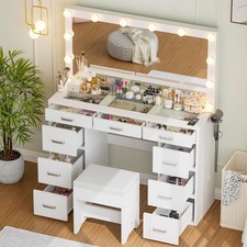 47'' Makeup Vanity Desk Set with Large LED Lighted Mirror and 9 Drawers Bedroom