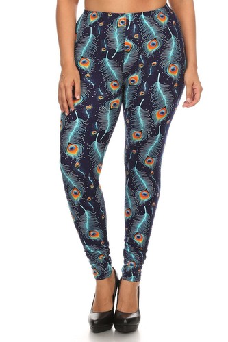 Plus Size Print, Full Length Leggings In A Slim Fitting Style With A Banded High