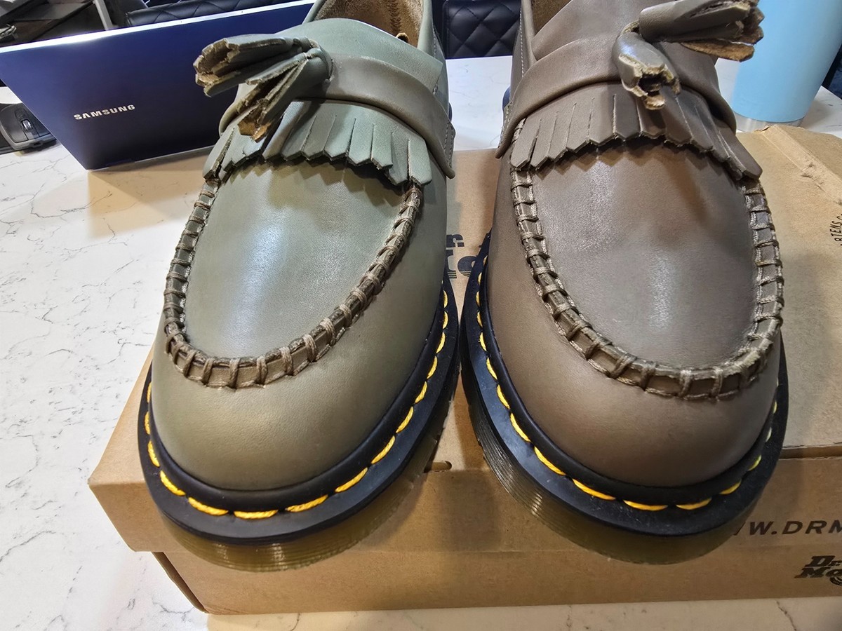 Dr Martens Adrian YS Tassel Loafers Mens Sz 10 Slip On Shoes OLIVE
