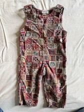 Vintage Retro Healthtex Patchwork Square Pattern Corduroy Overalls Size 3T