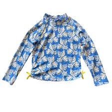 MINI BODEN Tropical Swim RashGuard Top Girls 7-8 Blue Parrots Birds Swim Top