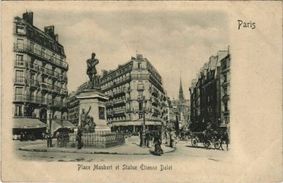 CPA PARIS EMBOSSED Place maubert Statue Étienne Dolet (924530)