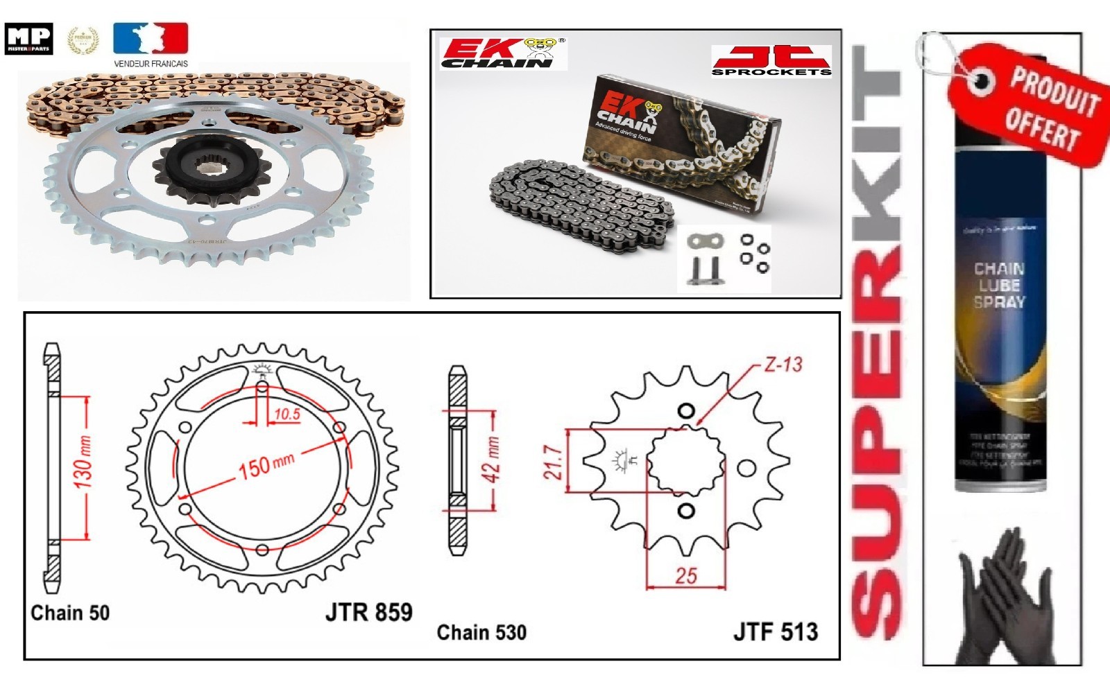 Kit chaine EK CHAIN 530 SRX2 Xring en acier renforcé pour Yamaha Fazer 600 1998