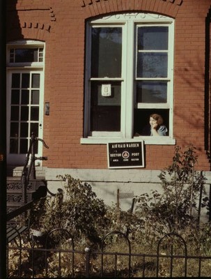 Row house or school Washington DC Sign Air Raid Warden Sector Post- Old Photo