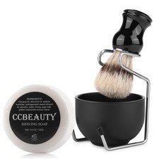 Mens Shaving Brush and Bowl Set, 4-in-1 Bristle Shave Brushes Kit with Stainl...