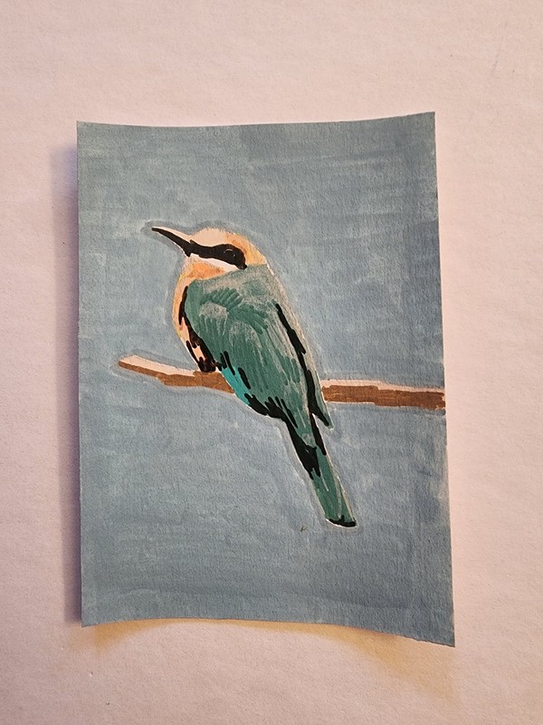 ACEO Original Acrylic Painting Small Colorful Bird on Branch by Kiva
