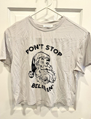 Womens Christmas Cropped T-Shirt Size Small - Don't stop believin' *