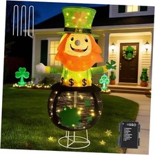 4 Ft St. Patricks Day Decorations Outdoor, Lighted Up Leprechaun with Shamrock