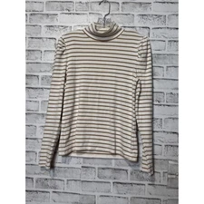 J. Crew Women's Long Sleeve Striped Turtleneck Top - Size L Beige Gold