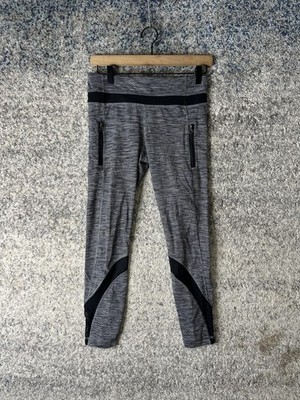 Lululemon Pants Womens 6 Gray Black Running Leggings Zip Pockets Mesh Panel
