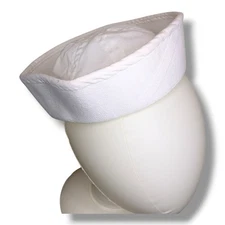 Vintage Size 7 Nautical Unisex Sailor Navy Hat White Dixie Classic Military