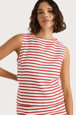 FAITHFULL Women s Kelly 100% Linen Shell Top Breton Stripe Red size S Tie Back