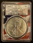 2021 American Silver Eagle Type 2 PCGS MS 70 First Day of Issue Flag Core