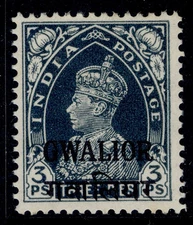 INDIAN STATES - Gwalior GVI SG105, 3p slate, M MINT. Cat £15.