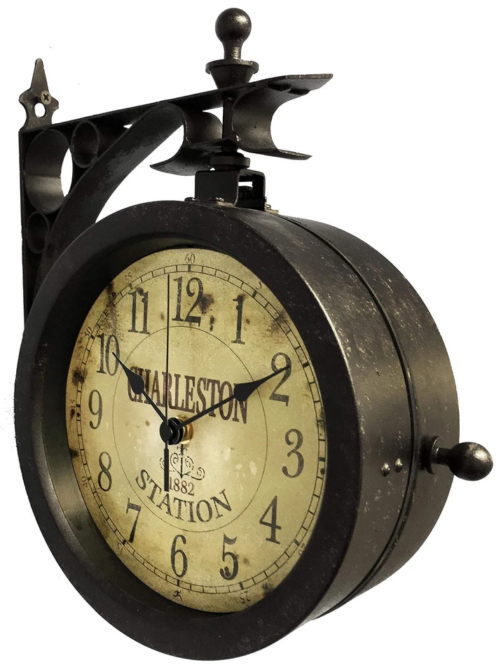 Charelston Metal Outdoor Clock, Waterproof Double Sided Train Station Clock &... - Image 3 of 4