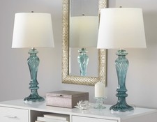 SET OF 2 LumiSource Windsor 25.5" Blue Fluted Glass Table Lamp