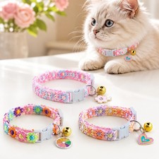 Colorful Paw Print Pet Collar with Bell Adjustable Dog Puppy Kitten Safety Neck